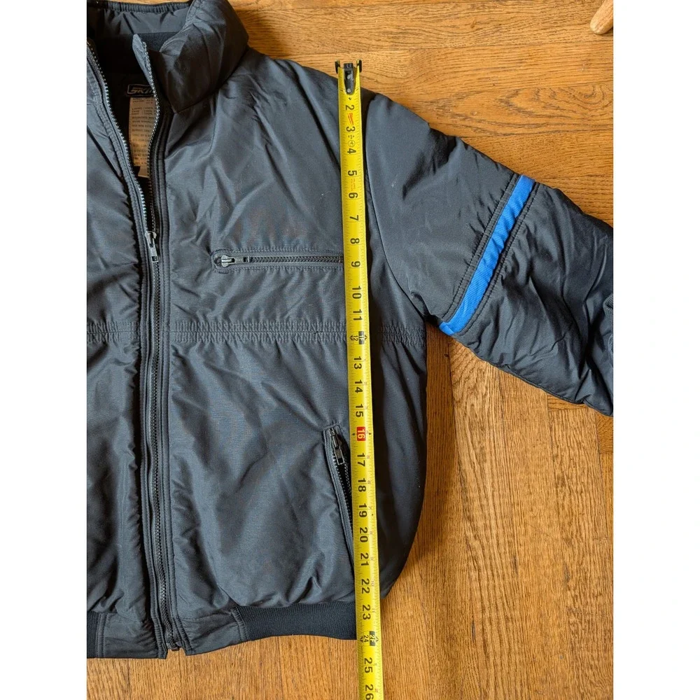 Vtg 70s/80s Skitique International Down Snow Jacket Black Blue Stripe Mens L Ski